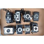 A Tray of Coronet Cameras, a Coronet 3-D, Dynamic 12, Super Flash, 4 4, Cub (2), Cadet and 4 4 Mk 2