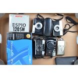 A Tray of Compact Cameras, including an Olympus Pen EE, mju II Zoom 80, AZ-1 Zoom, Agfa Iso,