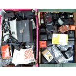 Two Trays of Flash Units, manufacturers include Metz, Metz accessories, Canon, Vivitar and other