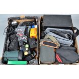Two Trays of Camera Related Items, including a Polaroid EE-100, flash units, instamatic cameras,