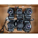 A Tray of Minolta Cameras, a Dynax 303si, with 35-70mm f/3.5-4.5 AF zoom lens, Dynax 505si (2), with