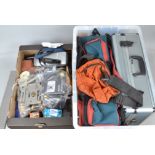 Camera related Items, including two Polaroid cameras, Sony DCR-TRV20E handycam, filters, outfit bags