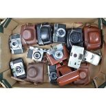 A Tray of 35mm Cameras, including an Olympus Trip, Nikon Zoom 70W, Voigtlander Vitessa 500AE, Agfa