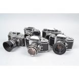Five Ihagee Cameras, three Exakta Varex II b, with 50mm f/2 Pancolar (2), 50mm f/2.8 Tessar