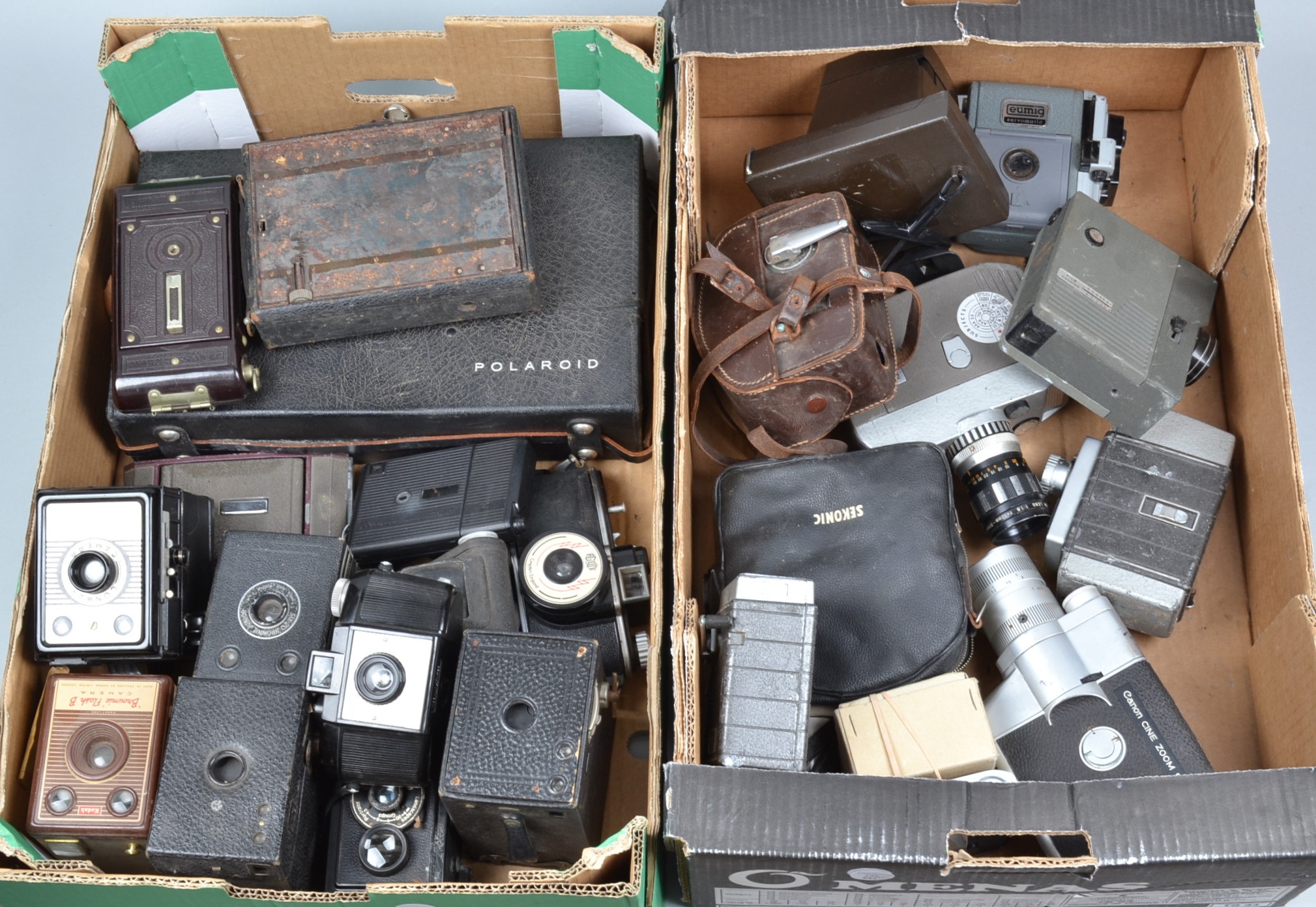 Various Cameras, including Conway Popular Model, Brownie flash B, no 2 Brownie box cameras, Agilux