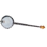 Framus Banjo, a Framus 5 string long neck banjo - no 34244-64?, small repair to original skin -