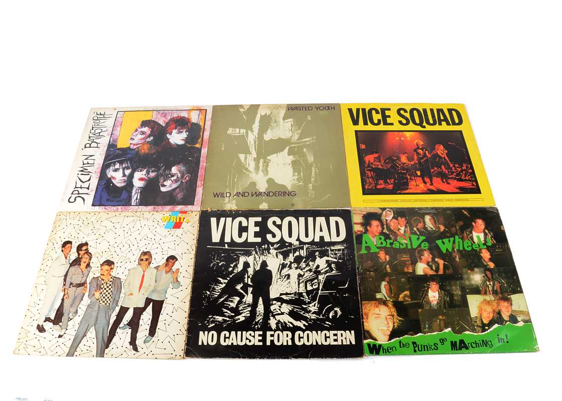 Punk / Oi LPs, seventeen albums with bands including Vice Squad, Wasted Youth, Abrasive Wheels, GBH,