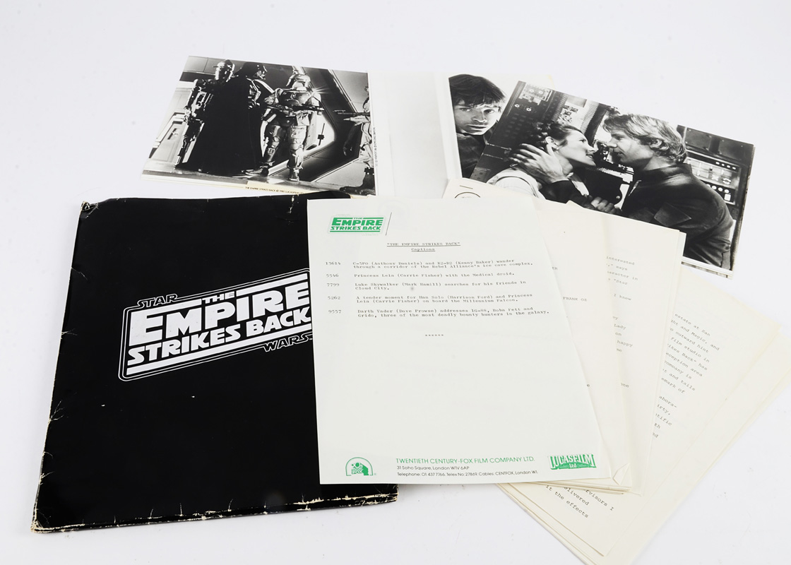 Empire Strikes Back Press Kit, US Press Kit with silver embossed folder, four black and white stills