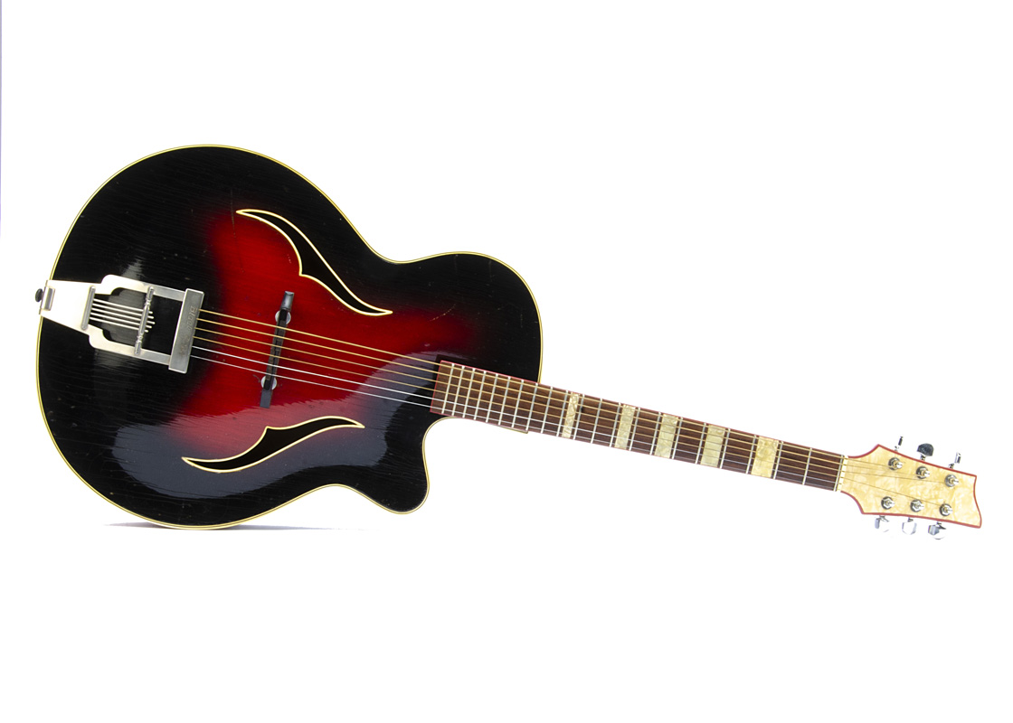 Framus Acoustic Guitar, Framus 'Black Rose De Luxe' archtop red sunburst with original case,