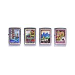 Camel Zippo Lighter Destination Series, set of four brushed chrome lighters with designs of four