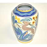 Ruth Pavely a 20th Century Art Deco design Poole Pottery vase, with leaping gazelle, height 25cm,