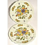 A pair of Italian Diamondstone Laveno 'Pescara' plates, decorated with peaches and pears, diameter