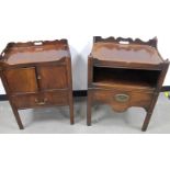 Two mahogany Georgian tray commodes, one with cupboard and a drawer (A/F) the other with a slide,