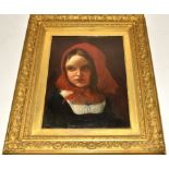 A late 19th Century oil on canvas of a young girl with a red hood, possibly based on the Italian