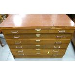 Two section plan chest, three drawers to each section with mahogany fronts, melamine top, mahogany