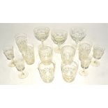 A small collection of cut glass drinking glasses, in an assortment of varieties (38+)