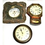 Three 19th or early 20th Century wall clocks for restoration, a circular mahogany example, length