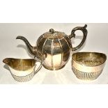 A late 19th or early 20th Century melon shaped silver plated teapot, retailed by A.H. Fielding of