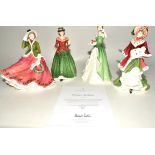 Four Royal Doulton figurines, HN3647 Holly 1994/2000, HN3096 Merry Christmas 1987/1992, HN3622