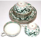 Three early 20th Century Chinese famille verte trios, with hand painted encircling dragons chasing