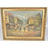 A Continental street scene oil on board, signed H. Burnett to lower left, framed internal