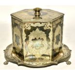 A 19th Century silver plated biscuit barrel, of hexagonal form, with geometric foliate decoration,