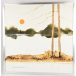 Richard Akerman (Contemporary) an acrylic on canvas of birch trees at sunrise, artists signature