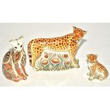 Three Royal Crown Derby paperweights, the largest the 'Cheetah Daddy' c2009, height 13cm, together