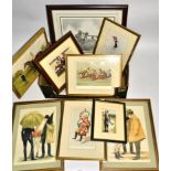 Fourteen prints and assorted pictures with a horse racing theme, to include two Vanity Fair