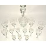 A Lady Hamilton pattern decanter, height 32cm, together with a quantity of assorted late 19th and