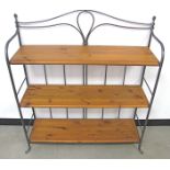 A contemporary wrought iron bookcase, with three fixed pine shelfs, 100cm x 32cm x 112cm