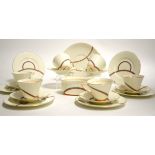 A Royal Doulton 'Inca' pattern part tea set, with sandwich plate, length 25cm, cups, saucers and