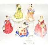 Five Royal Doulton figurines, HN1926 Roseanne 1940/1959, HN2410 Lesley 1986/1990 signed by Michael