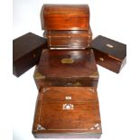 Six 19th Century wooden boxes, for restoration, various woods, writing, jewellery etc (6)