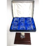 An A J Poole Birmingham silver topped inkwell, together with a cased set of six Mappin & Webb