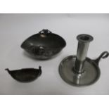 Just Anderson (Danish 1884-1943), a pewter candlestick holder with tall cylindrical column and