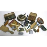A quantity of collectables over two boxes to include cigarette lighters, Parker fountain pens, cigar