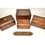 A 19th Century mahogany writing slope, with red lined interior, 15cm x 30cm x 21cm, a sewing box