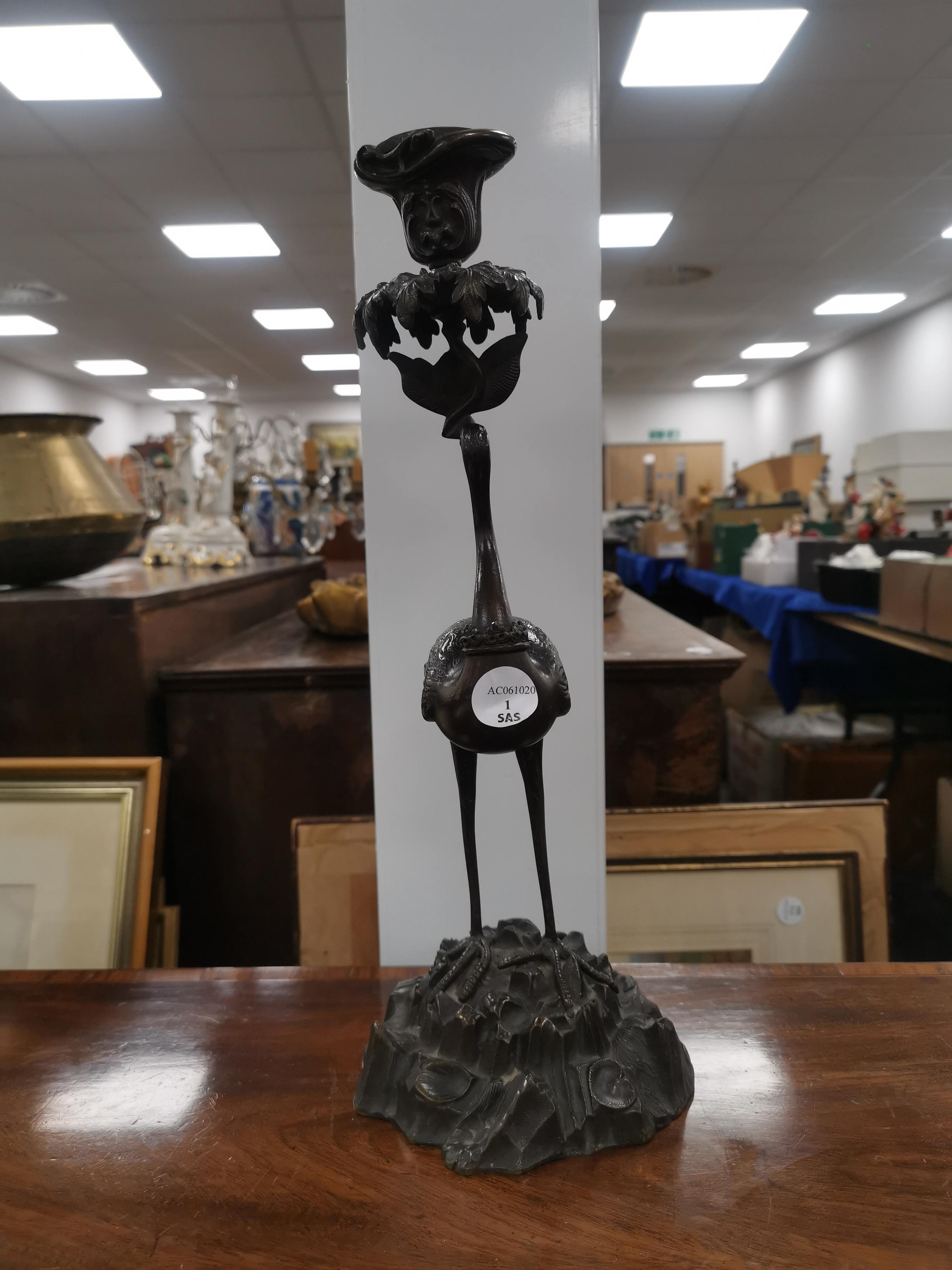 After Thomas Abbott, a pair of bronze figural candlestick holders, taking the form of cranes - Image 6 of 10