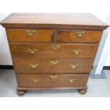 An Antique walnut chest, two short over three long drawers, cross banded top, solid top, sides and