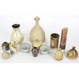 Several pieces of studio pottery by John Vasey of the St Agnes pottery, including a cylindrical vase