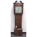 A 19th Century mixed wood longcase clock, W Shakshaft, Preston, hand painted face, Roman and
