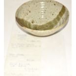 John Chalke (1940-2014), a stoneware hand thrown footed bowl with an interior ribbed form with ash
