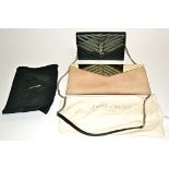 A metal mounted suede Jimmy Choo clutch bag, approximate measurement 16.5cm x 29cm, a/f with