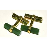 A pair of 925 gilt silver cufflinks, with jade hexagonal cut stones