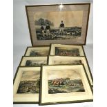 A set of six Bachelors Hall hunting prints, tracking the development of the hunt from commencement