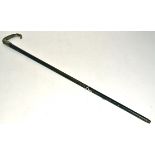 A 19th Century horn handled and silver mounted walking stick, of crooked form, length 90cm