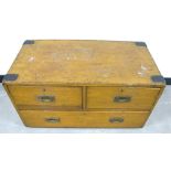 A 19th Century campaign style chest, of two short and one long drawers, brass inset handles,