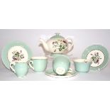 A mid 20th Century Clarice Cliff for Royal Staffordshire tea for two part set, with teapot, saucers,