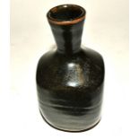 Shigeyoshi Ichino (1942-2011) a St Ives stoneware square formed bottle vase, tenmoku layered glaze